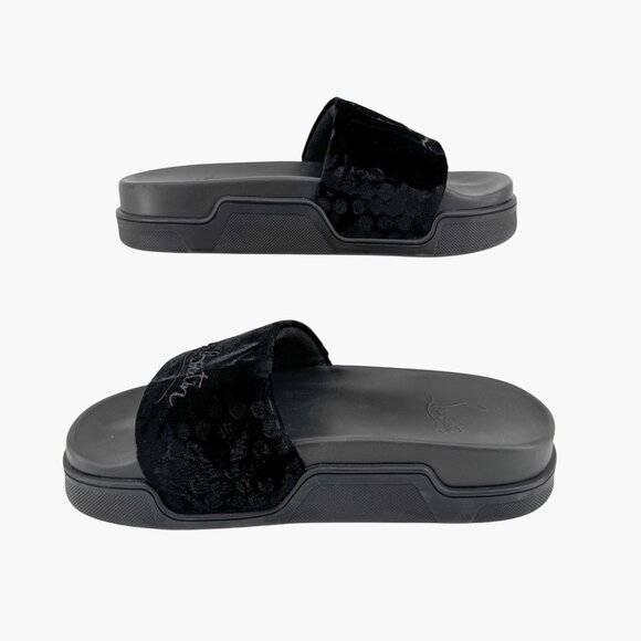 Christian Louboutin 'Navy Pool' Slide Sandals Size 37 US 7 Black Velvet Logo 34 - Picture 10 of 12